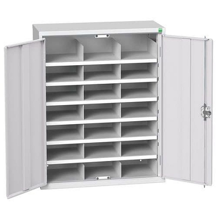 Kovová dílenská skříň Bott Verso s přihrádkami, 100 x 80 x 35 cm, 21 přihrádek, šedá-šedá