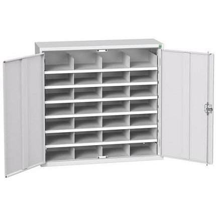 Kovová dílenská skříň Bott Verso s přihrádkami, 100 x 105 x 35 cm, 28 přihrádek, šedá-šedá
