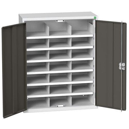 Kovová dílenská skříň Bott Verso s přihrádkami, 100 x 80 x 35 cm, 21 přihrádek, šedá-antracit