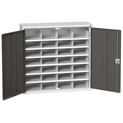 Kovová dílenská skříň Bott Verso s přihrádkami, 100 x 105 x 35 cm, 28 přihrádek, šedá-antracit