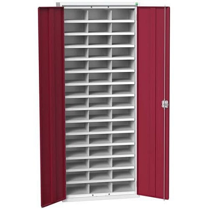 Kovová dílenská skříň Bott Verso s přihrádkami, 200 x 80 x 35 cm, 45 přihrádek, šedá-červená