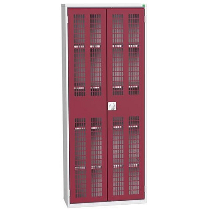 Dílenská skříň policová Bott Verso, drátěné dveře, 4 police, 200 x 80 x 35 cm, šedá-červená