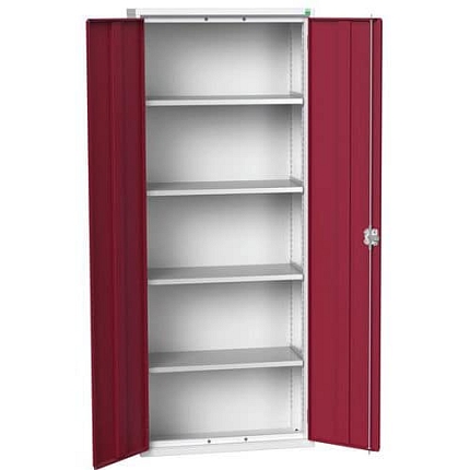 Dílenská skříň policová Bott Verso, 200 x 80 x 35 cm, 4 police, šedá-červená
