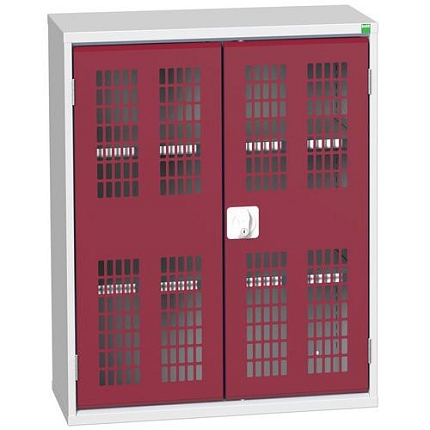 Dílenská skříň policová Bott Verso, drátěné dveře, 100 x 80 x 35 cm, 2 police, šedá-červená