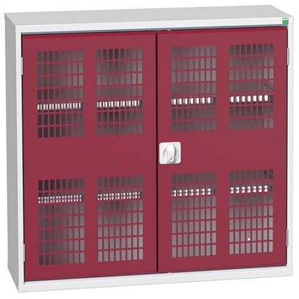 Dílenská skříň policová Bott Verso, drátěné dveře, 100 x 105 x 35 cm, 2 police, šedá-červená