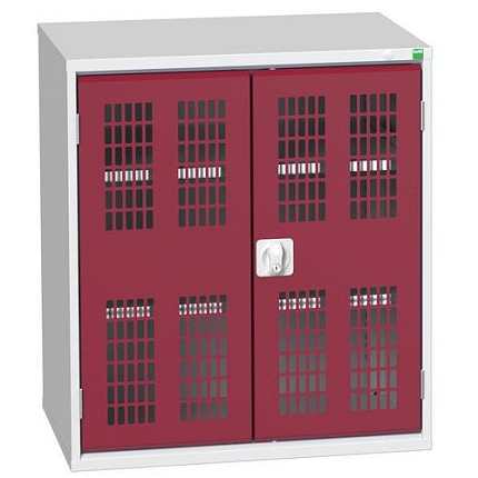 Dílenská skříň policová Bott Verso, drátěné dveře, 90 x 80 x 55 cm, 2 police, šedá-červená