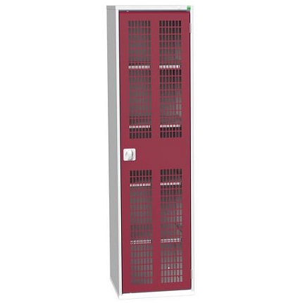 Dílenská skříň policová Bott Verso, drátěné dveře, 200 x 52,5 x 55 cm, 4 police, šedá-červená