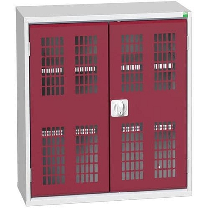 Dílenská skříň policová Bott Verso, drátěné dveře, 90 x 80 x 35 cm, 2 police, šedá-červená