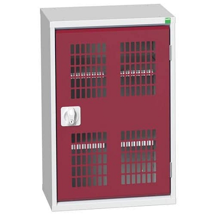Dílenská skříň policová Bott Verso, drátěné dveře, 80 x 52,5 x 35 cm, 2 police, šedá-červená