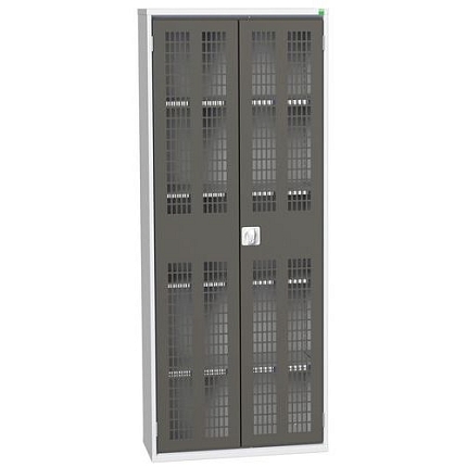 Dílenská skříň policová Bott Verso, drátěné dveře, 4 police, 200 x 80 x 35 cm, šedá-antracit