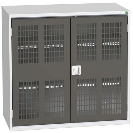 Dílenská skříň policová Bott Verso, drátěné dveře, 100 x 105 x 55 cm, 2 police, šedá-antracit