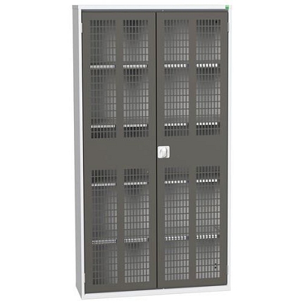 Dílenská skříň policová Bott Verso, drátěné dveře, 4 police, 200 x 105 x 35 cm, šedá-antracit