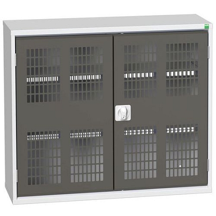 Dílenská skříň policová Bott Verso, drátěné dveře, 2 police, 90 x 105 x 35 cm, šedá-antracit