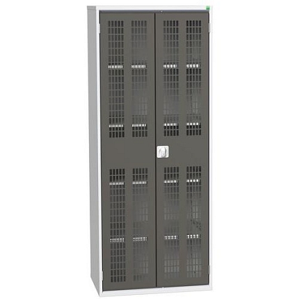 Dílenská skříň policová Bott Verso, drátěné dveře, 4 police, 200 x 80 x 55 cm, šedá-antracit