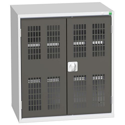 Dílenská skříň policová Bott Verso, drátěné dveře, 90 x 80 x 55 cm, 2 police, šedá-antracit