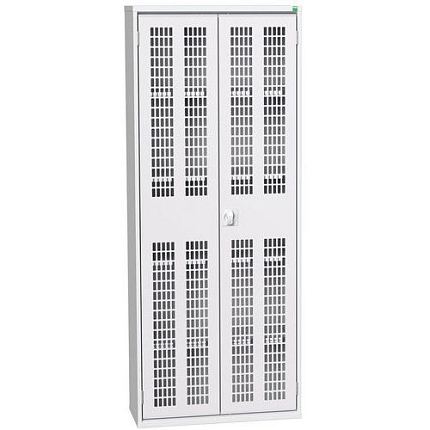 Dílenská skříň policová Bott Verso, drátěné dveře, 4 police, 200 x 80 x 35 cm, šedá-šedá