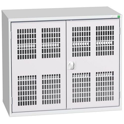 Dílenská skříň policová Bott Verso, drátěné dveře, 2 police, 90 x 105 x 55 cm, šedá-šedá