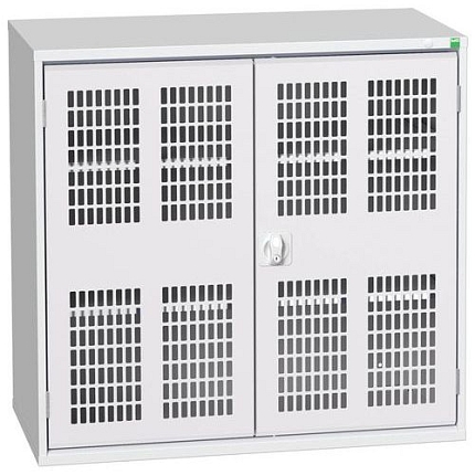 Dílenská skříň policová Bott Verso, drátěné dveře, 100 x 105 x 55 cm, 2 police, šedá-šedá