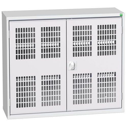 Dílenská skříň policová Bott Verso, drátěné dveře, 2 police, 90 x 105 x 35 cm, šedá-šedá