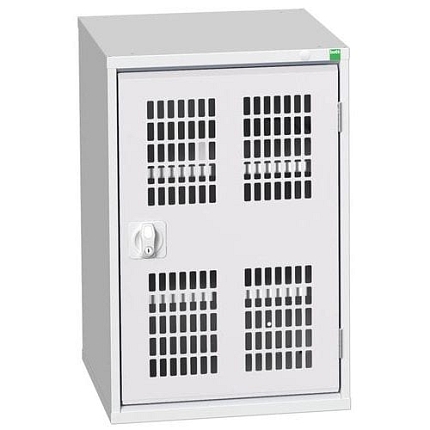 Dílenská skříň policová Bott Verso, drátěné dveře, 80 x 52,5 x 55 cm, 2 police, šedá-šedá