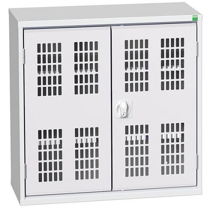 Dílenská skříň policová Bott Verso, drátěné dveře, 80 x 80 x 35 cm, 2 police, šedá-šedá