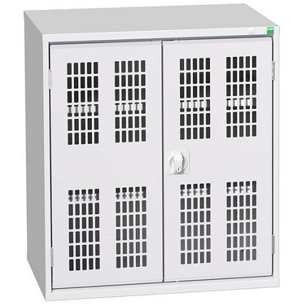 Dílenská skříň policová Bott Verso, drátěné dveře, 90 x 80 x 55 cm, 2 police, šedá-šedá