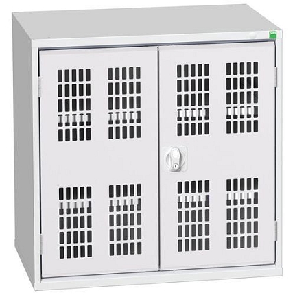 Dílenská skříň policová Bott Verso, drátěné dveře, 80 x 80 x 55 cm, 2 police, šedá-šedá