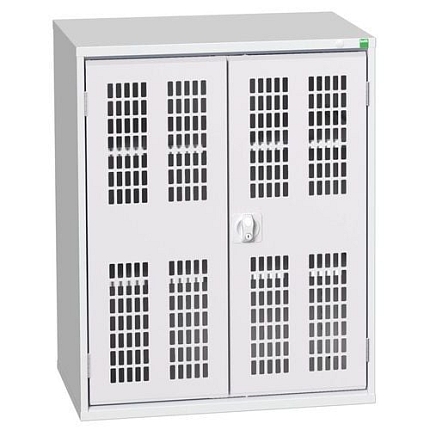 Dílenská skříň policová Bott Verso, drátěné dveře, 100 x 80 x 55 cm, 2 police, šedá-šedá