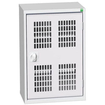 Dílenská skříň policová Bott Verso, drátěné dveře, 80 x 52,5 x 35 cm, 2 police, šedá-šedá