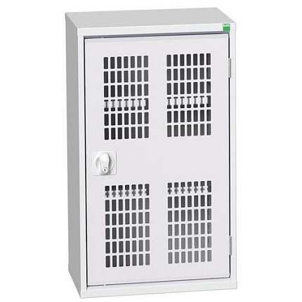 Dílenská skříň policová Bott Verso, drátěné dveře, 90 x 52,5 x 35 cm, 2 police, šedá-šedá