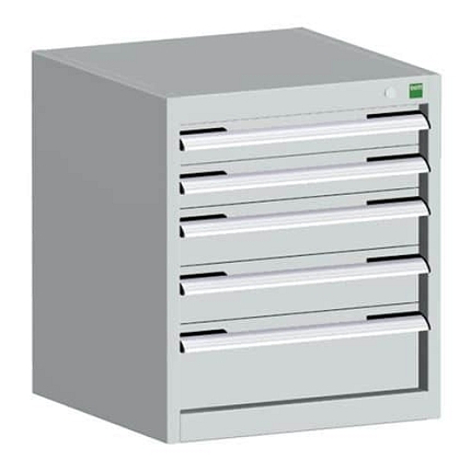 Dílenská zásuvková skříň Bott Cubio, 60 x 52,5 x 52,5 cm, 5 zásuvek, šedá-šedá