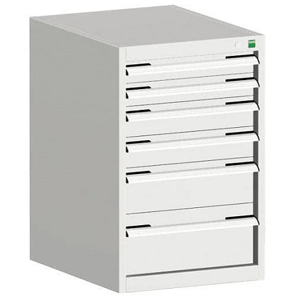 Dílenská zásuvková skříň Bott Cubio, 80 x 52,5 x 65 cm, 6 zásuvek, šedá-šedá