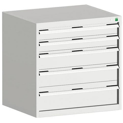 Dílenská zásuvková skříň Bott Cubio, 80 x 80 x 52,5 cm, 5 zásuvek, šedá-šedá