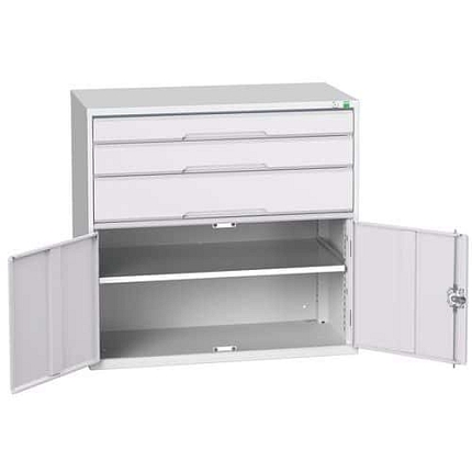 Dílenská zásuvková skříň Bott Verso, 100 x 105 x 55 cm, 3 zásuvky, 1 skříňka, šedá-šedá