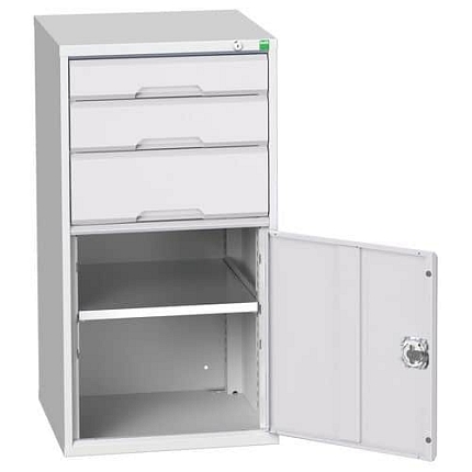 Dílenská zásuvková skříň Bott Verso, 100 x 52,5 x 55 cm, 3 zásuvky, 1 skříňka, šedá-šedá