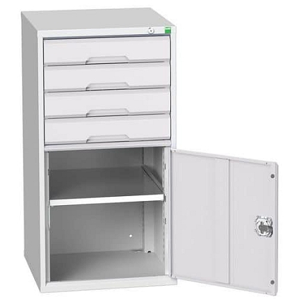 Dílenská zásuvková skříň Bott Verso, 100 x 52,5 x 55 cm, 4 zásuvky, 1 skříňka, šedá-šedá