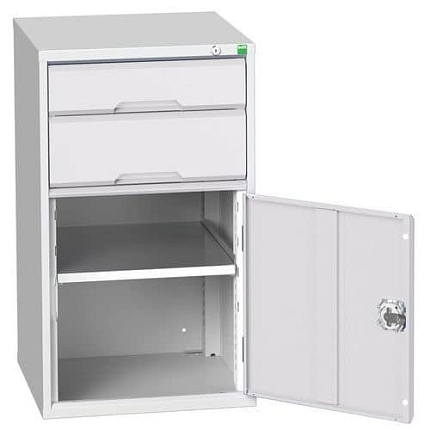 Dílenská zásuvková skříň Bott Verso, 90 x 52,5 x 55 cm, 2 zásuvky, 1 skříňka, šedá-šedá