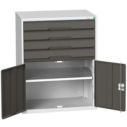 Dílenská zásuvková skříň Bott Verso, 100 x 80 x 55 cm, 4 zásuvky, 1 skříňka, šedá-antracit