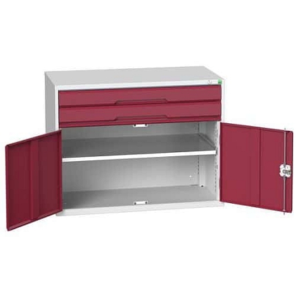 Dílenská zásuvková skříň Bott Verso, 80 x 105 x 55 cm, 2 zásuvky, 1 skříňka, šedá-červená