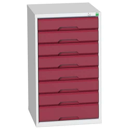 Dílenská zásuvková skříň Bott Verso, 90 x 52,5 x 55 cm, 8 zásuvek, šedá-červená