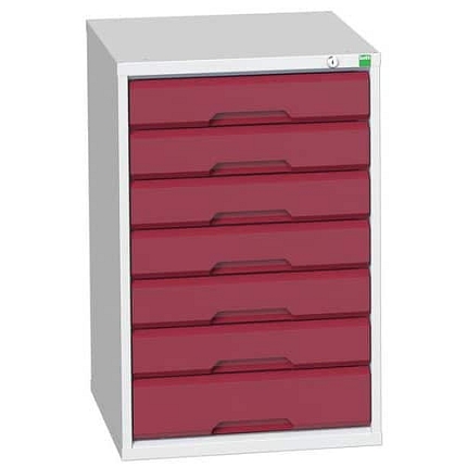Dílenská zásuvková skříň Bott Verso, 80 x 52,5 x 55 cm, 7 zásuvek, šedá-červená
