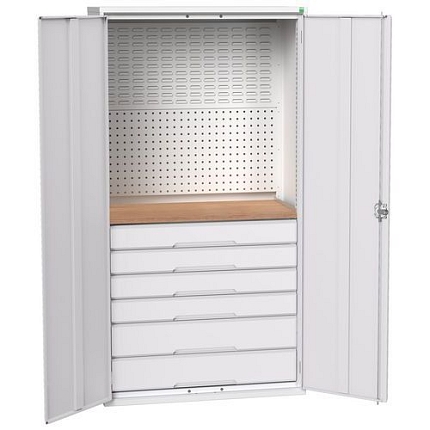 Dílenská skříň se zásuvkami Bott Verso, 200 x 105 x 55 cm, 6 zásuvek, šedá-šedá