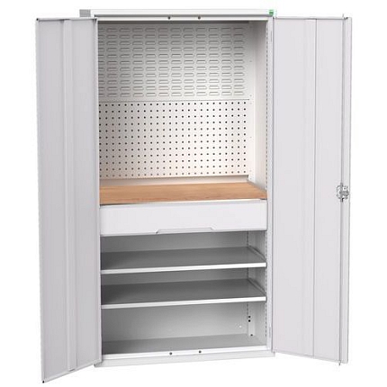 Dílenská skříň se zásuvkami Bott Verso, 200 x 105 x 55 cm, 2 police, 1 zásuvka, šedá-šedá