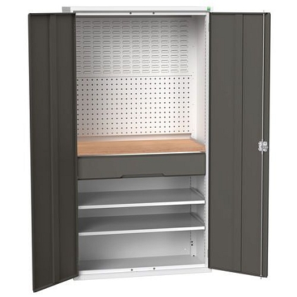 Dílenská skříň se zásuvkami Bott Verso, 200 x 105 x 55 cm, 2 police, 1 zásuvka, šedá-antracit