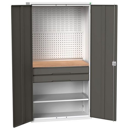 Dílenská skříň se zásuvkami Bott Verso, 200 x 105 x 55 cm, 1 police, 2 zásuvky, šedá-antracit