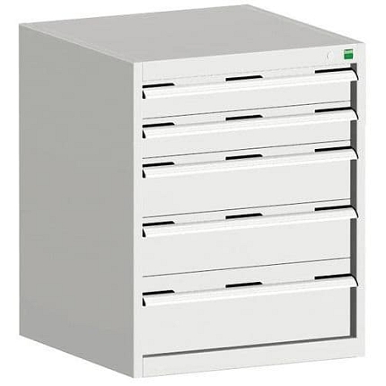 Dílenská zásuvková skříň Bott Cubio, 80 x 65 x 65 cm, 5 zásuvek, šedá-šedá