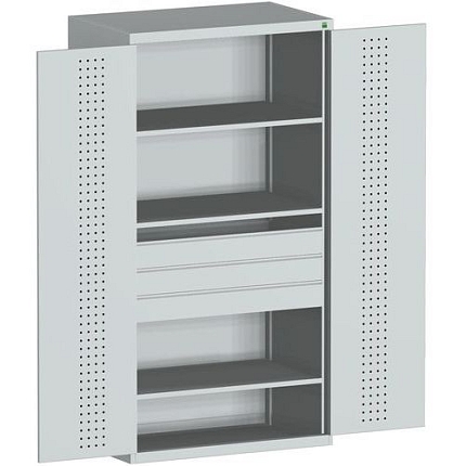 Dílenská skříň se zásuvkami Bott Cubio, 200 x 105 x 65 cm, 3 police, 3 zásuvky, šedá-šedá