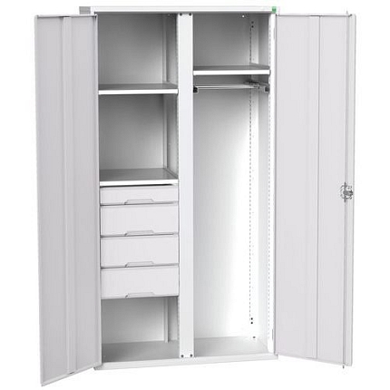 Kovová skříň pro údržbu Bott Verso, 200 x 105 x 55 cm, 3 police, 4 zásuvky, šedá-šedá