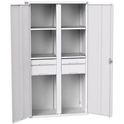 Kovová skříň pro údržbu Bott Verso, 200 x 105 x 55 cm, 4 police, 4 zásuvky, šedá-šedá