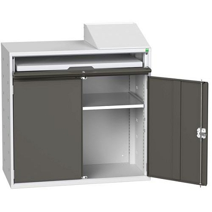 Nízká počítačová skříňka Bott, 113 x 105 x 55 cm, šedá-antracit